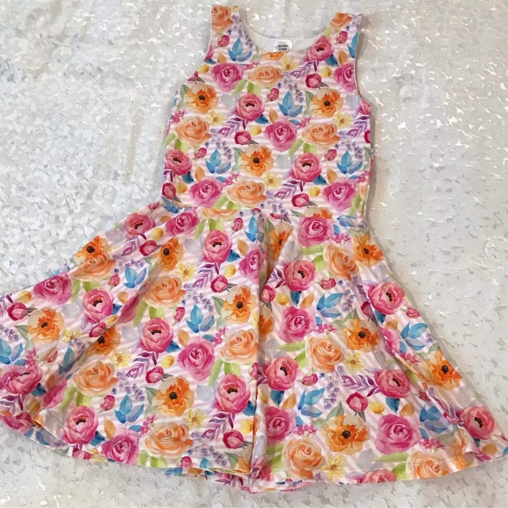 Girls Floral Skater Dress - Pink & Orange NWOT Size 14